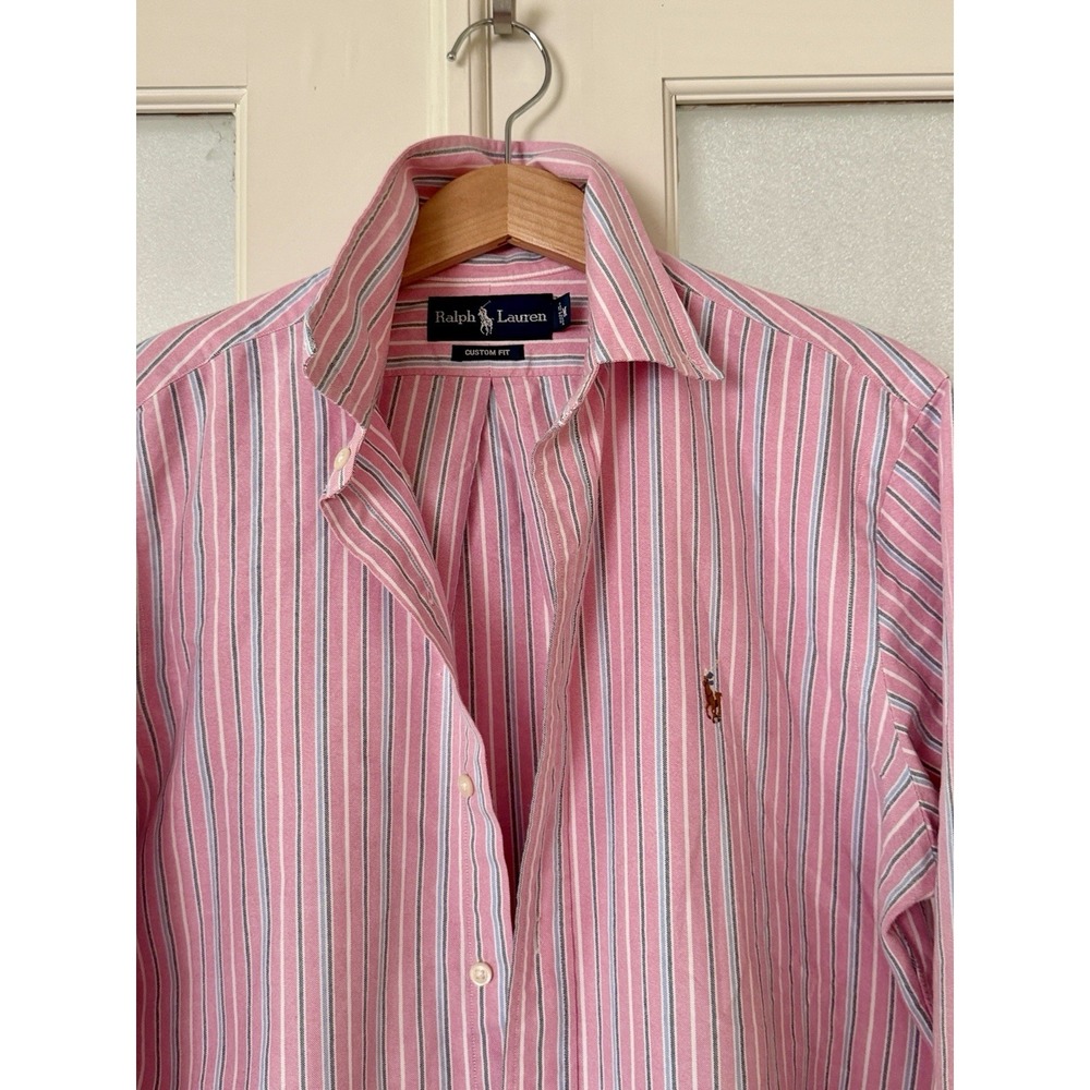 Polo Ralph Lauren Pink Striped Button Down Mens M Cropped Raw Hem Upcycled Women - Picture 3 of 6